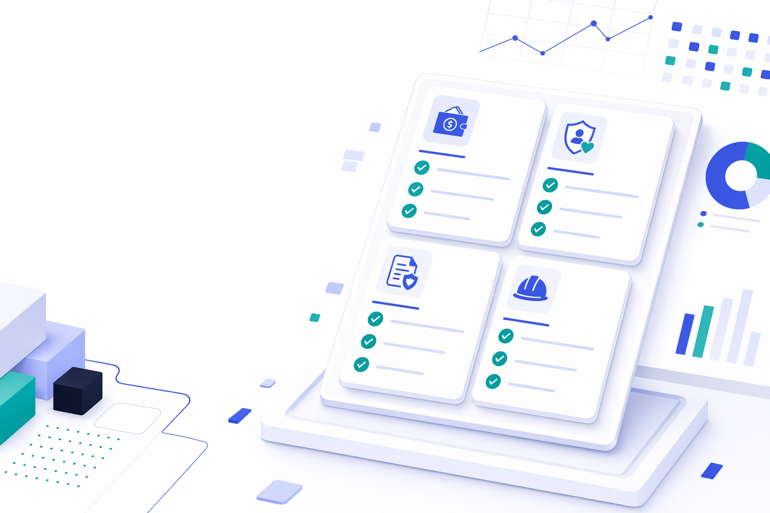 A clean operations dashboard showing payroll, benefits, and HR compliance handled
